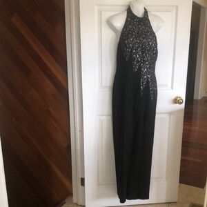 Elegant Black Halter Dress with Silver Accents